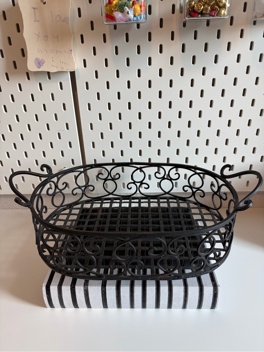 1980s cast iron basket Decorative piece
